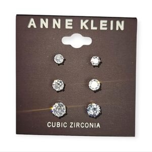 Anne Klein Cubic Zirconia Stud Earring Set, 3 Pairs, Silver, NWT